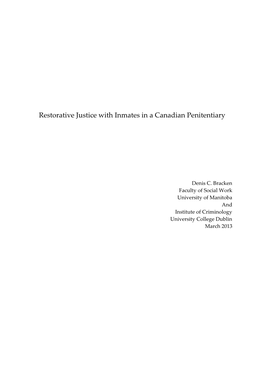 Restorative Justice with Inmates in a Canadian Penitentiary