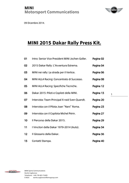 MINI 2015 Dakar Rally Press Kit