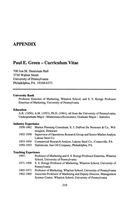 APPENDIX Paul E. Green