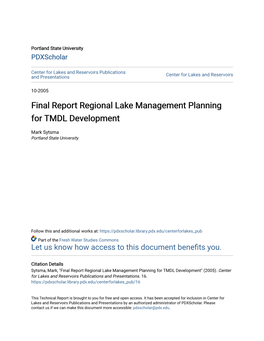 Final Report Regional Lake Management Planning for TMDL Development