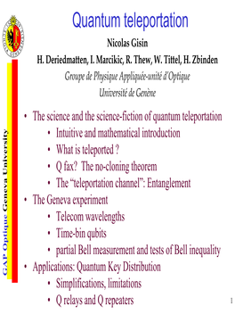 Quantum Teleportation Nicolas Gisin H