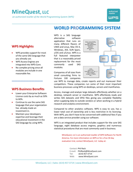 Minequest, LLC an Authorized Reseller of the World Programming System (WPS)