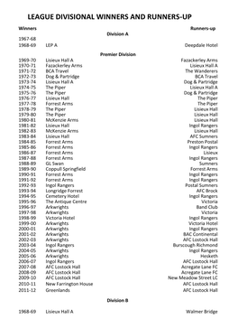 League Divisional Winners and Runners-Up