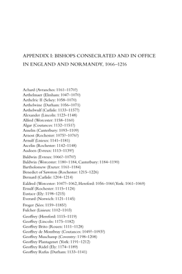 Bishops Consecrated and in Office in England and Normandy, 1066–1216