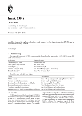 Innst. 339 S (2010–2011) Innstilling Til Stortinget Fra Utenriks- Og Forsvarskomiteen