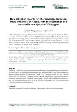 New Collection Records for Theraphosidae (Araneae, Mygalomorphae) in Angola, with the Description of a Remarkable New Species of Ceratogyrus