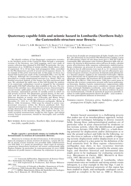 Quaternary Capable Folds and Seismic Hazard in Lombardia (Northern Italy): the Castenedolo Structure Near Brescia