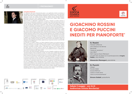 Gioachino Rossini E Giacomo Puccini Inediti Per Pianoforte