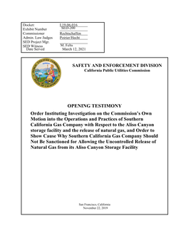 SAFETY and ENFORCEMENT DIVISION California Public Utilities Commission