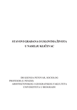 Stavovi Građana O Uslovima Života U Naselju Kličevac