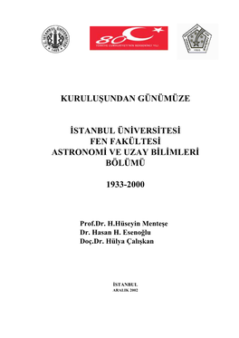 Kuruluşundan Günümüze Istanbul Üniversitesi Fen Fakültesi Astronomi
