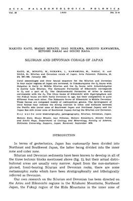 SILURIAN and DEVONIAN CORALS of JAPAN in Terms of Geotectonics