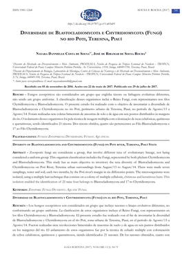 Diversidade De Blastocladiomycota E Chytridiomycota (Fungi) No Rio Poti, Teresina, Piauí
