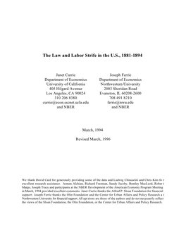 The Law and Labor Strife in the U.S., 1881-1894