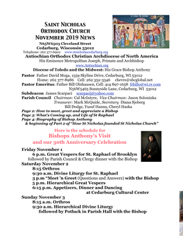 Saint Nicholas Orthodox Church November 2019 News