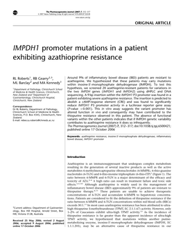 IMPDH1 Promoter Mutations in a Patient Exhibiting Azathioprine Resistance