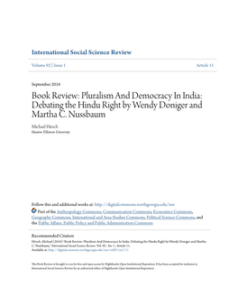 Pluralism and Democracy in India: Debating the Hindu Right by Wendy Doniger and Martha C