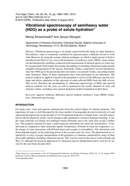 Vibrational Spectroscopy of Semiheavy Water (HDO) As a Probe of Solute Hydration*