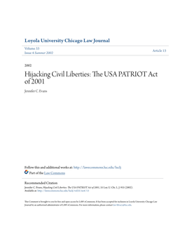 Hijacking Civil Liberties: the USA PATRIOT Act of 2001, 33 Loy