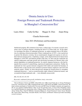 Omnia Juncta in Uno: Foreign Powers and Trademark Protection in Shanghai’S Concession Era∗