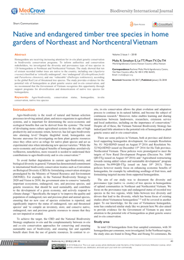 Native and Endangered Timber Tree Species in Home Gardens of Northeast and Northcentral Vietnam