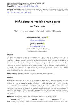 Disfunciones Territoriales Municipales En Catalunya / The