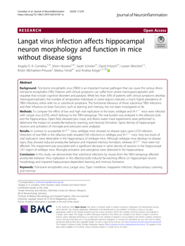 Langat Virus Infection Affects Hippocampal Neuron Morphology and Function in Mice Without Disease Signs Angela D