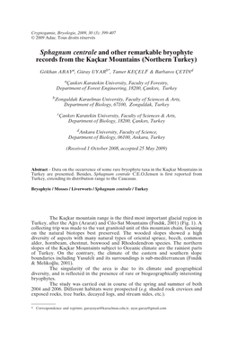 Sphagnum Centrale and Other Remarkable Bryophyte Records from the Kaçkar Mountains (Northern Turkey)