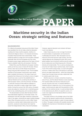 Maritime Security in the Indian Ocean: Strategic Setting and Features