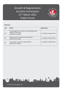 Growth & Regeneration Scrutiny Commission 11Th March 2021