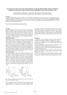 Influence of Size on Oxygen Consumption of the Bearded Horse Mussel Modiolus Barbatus (Linnaeus, 1758) and the Noah’S Ark Shell Arca Noae Linnaeus, 1758