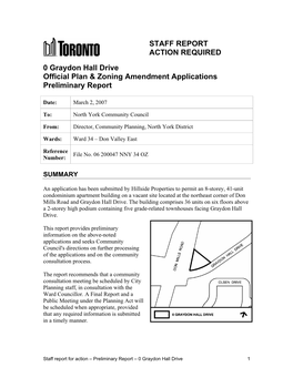 STAFF REPORT ACTION REQUIRED 0 Graydon Hall Drive Official Plan & Zoning Amendment Applications Preliminary Report