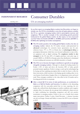 Consumer Durables US: an Emerging Market?