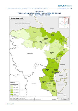 Ocha Drc Population Movements in Eastern Dr Congo July – September 2009