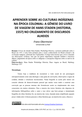 A Gênese Do Livro De Viagem De Hans Staden (Historia, 1557) No Cruzamento De Discursos Alheios