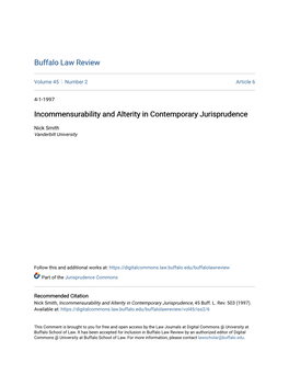 Incommensurability and Alterity in Contemporary Jurisprudence