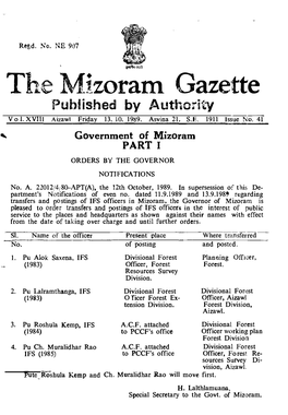 The Mizoram Gazette Published by Authority