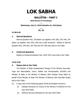 Lok Sabha ___ Bulletin – Part I