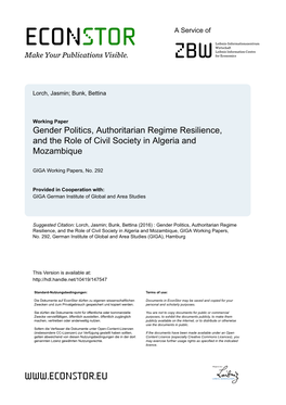 Gender Politics, Authoritarian Regime Resilience, and the Role of Civil Society in Algeria and Mozambique