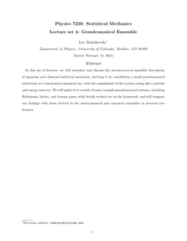 Statistical Mechanics Lecture Set 4: Grandcanonical Ensemble Abstract