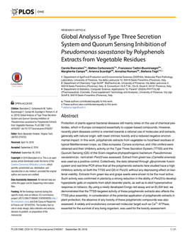 Global Analysis of Type Three Secretion System and Quorum Sensing Inhibition of Pseudomonas Savastanoi by Polyphenols Extracts from Vegetable Residues