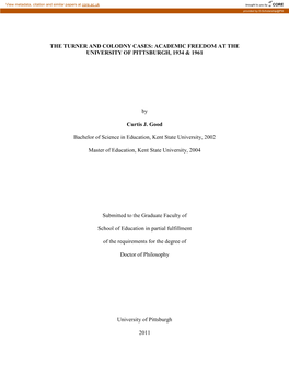 The Turner and Colodny Cases: Academic Freedom at the University of Pittsburgh, 1934 & 1961