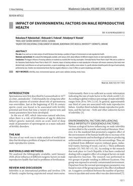 IMPACT of ENVIRONMENTAL FACTORS on MALE REPRODUCTIVE HEALTH DOI: 10.36740/Wlek202005132