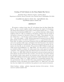 Catalog of Void Galaxies in the Sloan Digital Sky Survey. Rojas, R. R