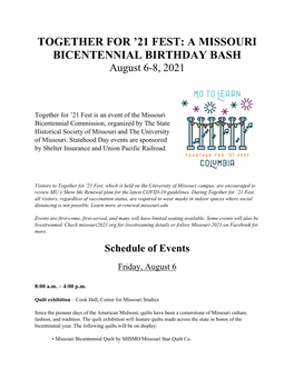 Together for '21 Fest: a Missouri Bicentennial Birthday Bash