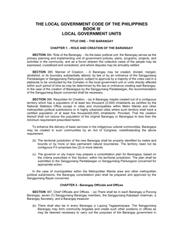 The Local Government Code of the Philippines Book Iii Local Government Units