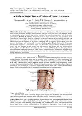 A Study on Azygos System of Veins and Venous Aneurysm