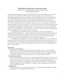 MST3241S: Everyday Life in Medieval Europe Shami Ghosh, 313B Lillian Massey Building, 125 Queen’S Park Shami.Ghosh@Utoronto.Ca