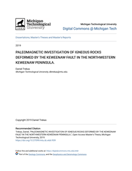 Paleomagnetic Investigation of Igneous Rocks Deformed by the Keweenaw Fault in the Northwestern Keweenaw Peninsula