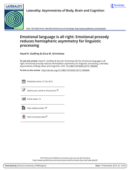 Emotional Prosody Reduces Hemispheric Asymmetry for Linguistic Processing